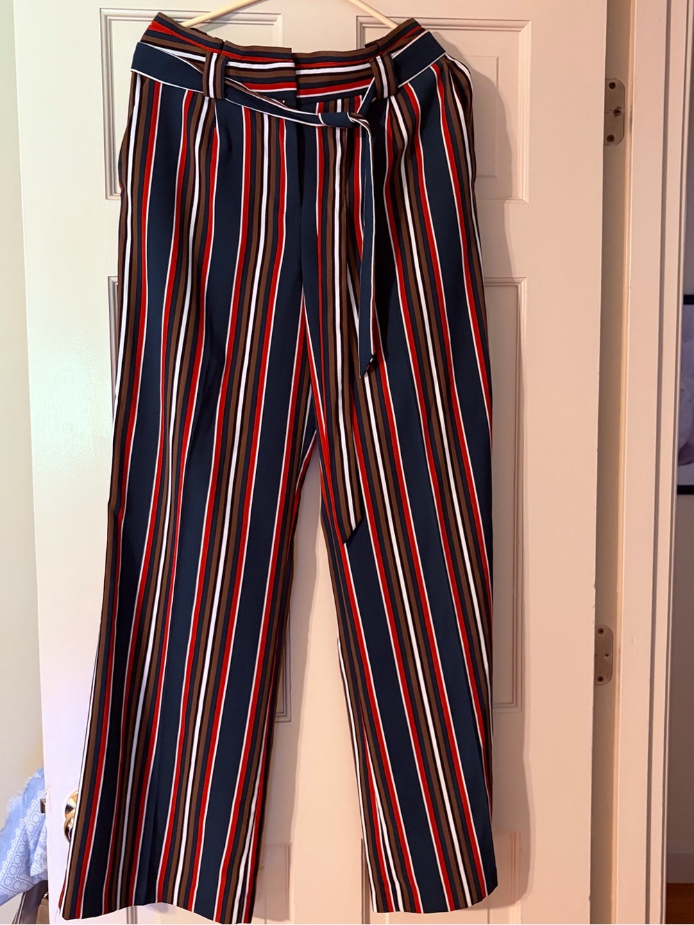 Express Striped dark green Wide-Leg Women’s Pants with removable tie belt